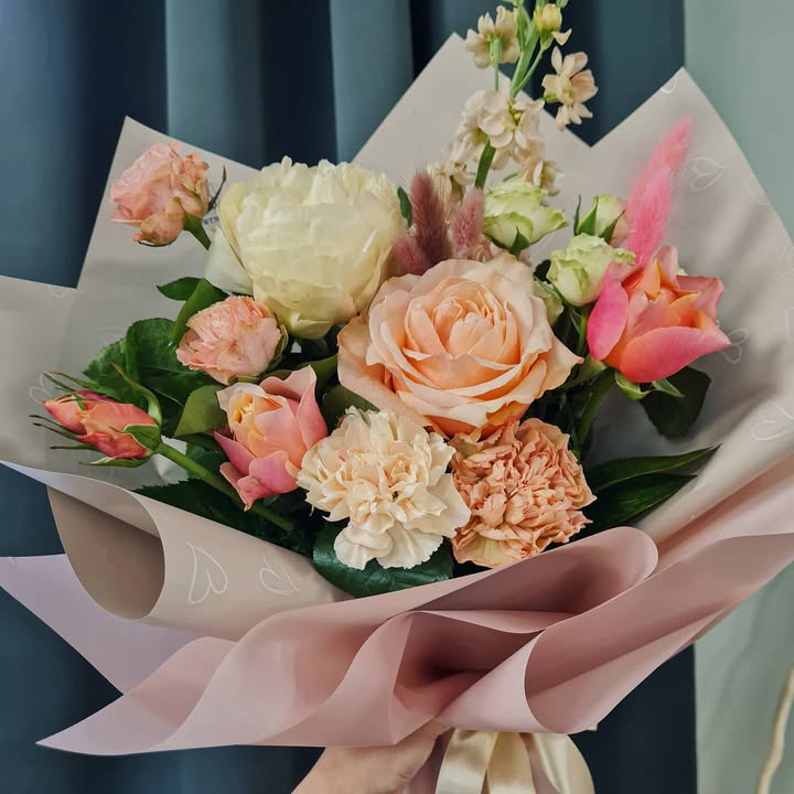 Pastel Rose and Peony-like Carnation Bouquet