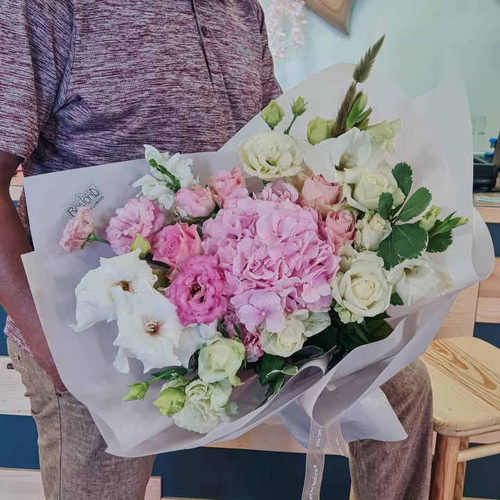 Bouquet of Pink Hydrangea and White Roses