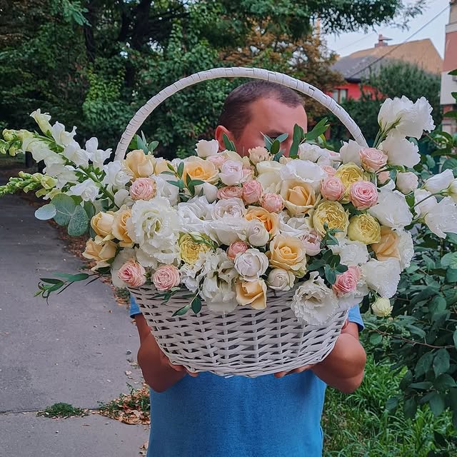 Large Basket of Delicate Pastel Flowers