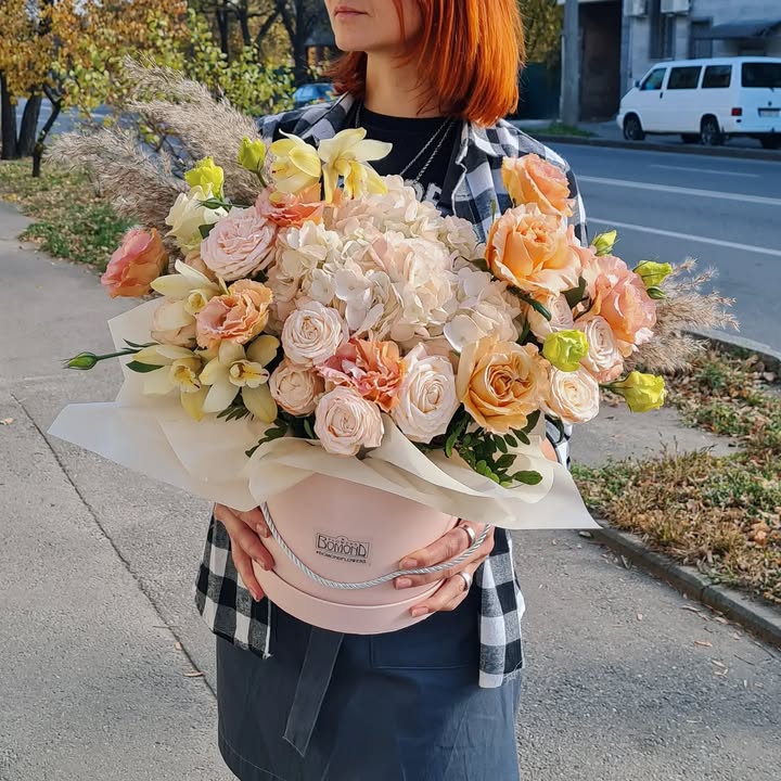 Large Autumn Floral Arrangement in Hat Box