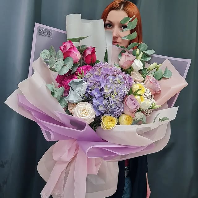 Spring Flower Bouquet with Hydrangea and Roses