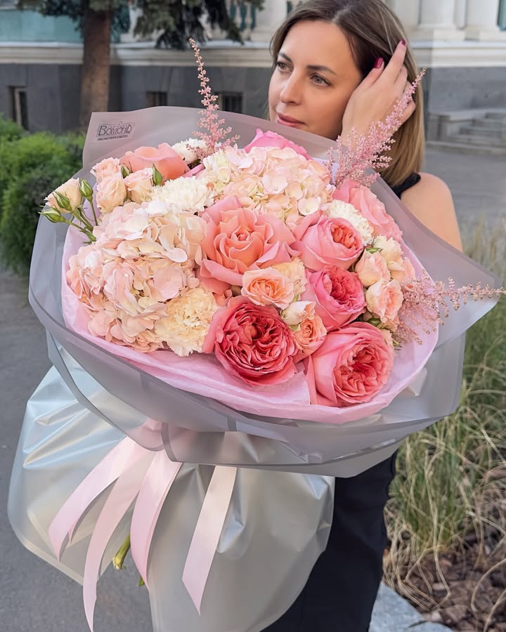 Soft Pink Bouquet of Roses, Hydrangeas and Astilbe