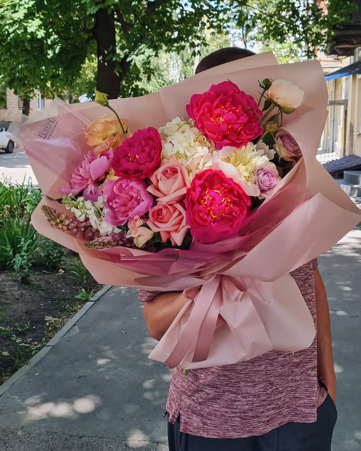 Bright Lush Bouquet with Peonies, Hydrangea, and Roses