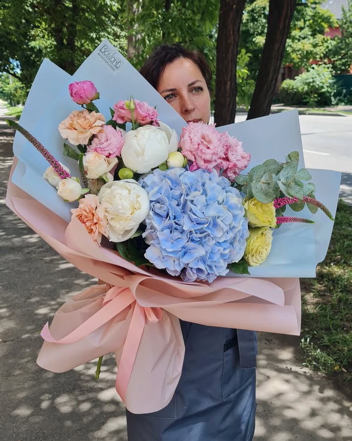 Pastel Peony, Hydrangea and Eustoma Flower Bouquet