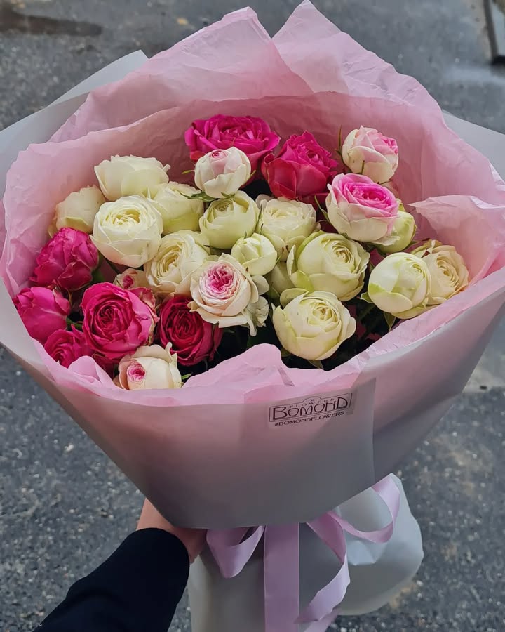 Mixed Pink and White Peony-Style Rose Bouquet