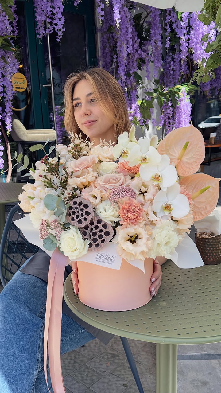 Large Pastel Floral Arrangement in a Hat Box