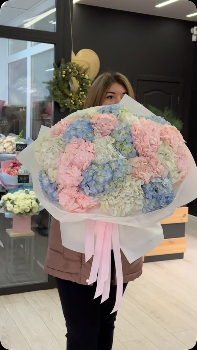 Large bouquet of multicolored hydrangeas "Zephyr Cloud"
