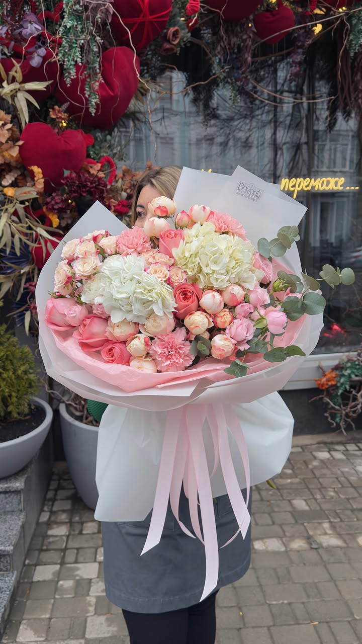 Large Pink and White Bouquet of Hydrangeas, Peonies and Roses
