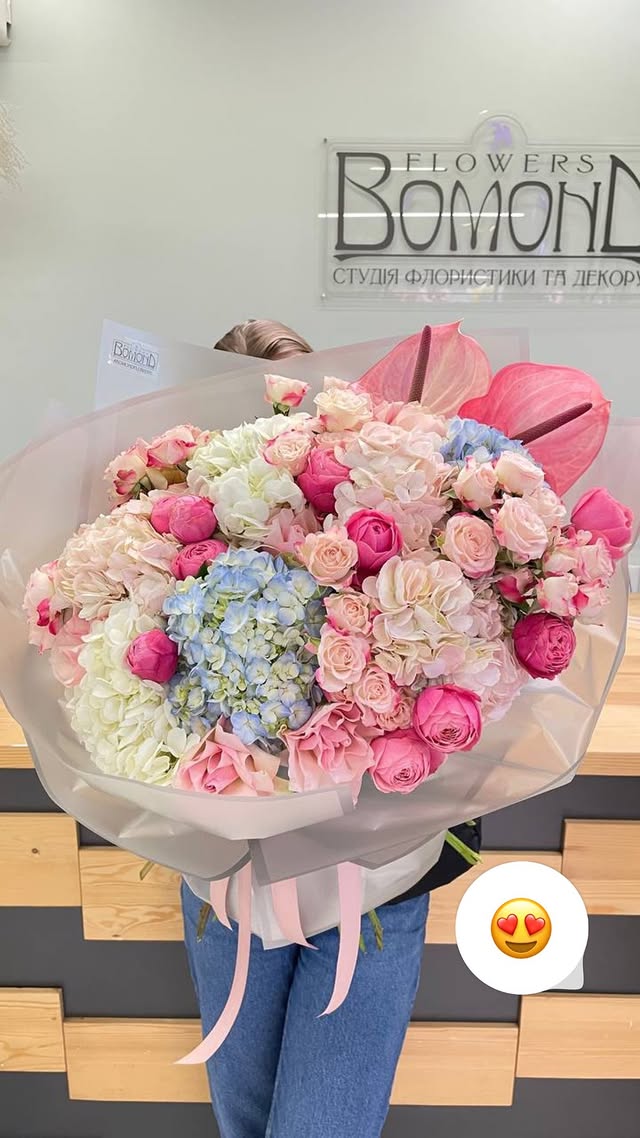 Large bouquet mix of hydrangeas, roses, and anthuriums