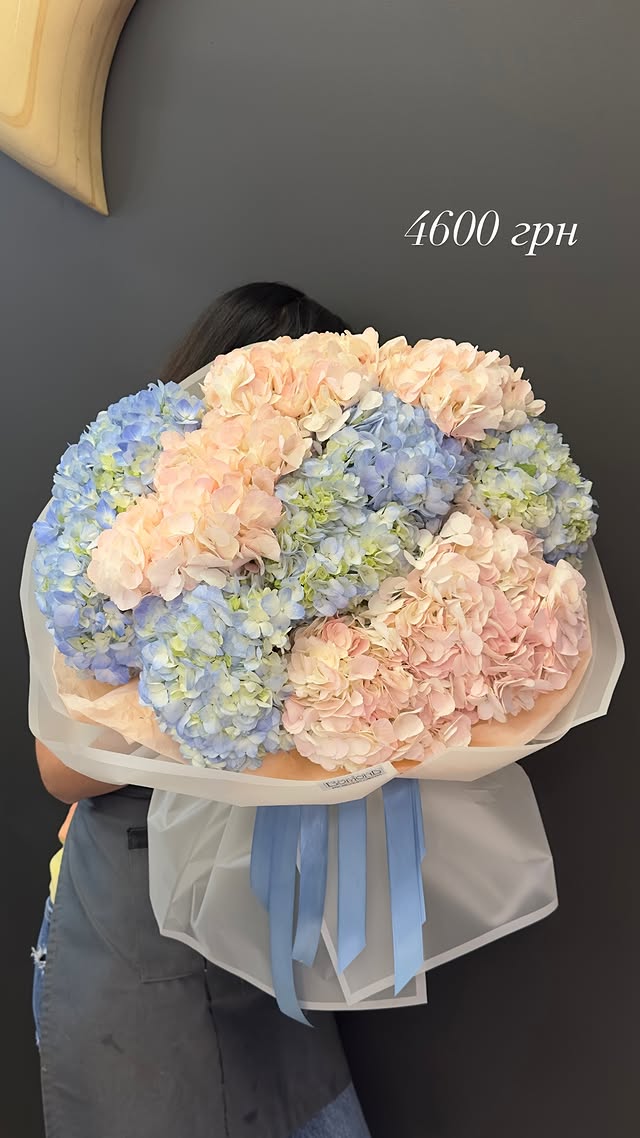Bouquet of Blue and Peach Hydrangeas