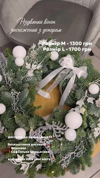 Різдвяний вінок засніжений з декором