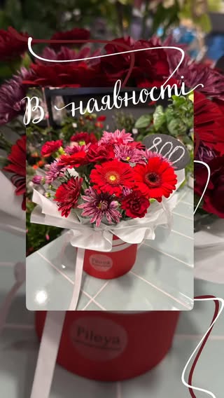 Букет яскравих гербер у червоній коробці