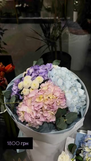 Букет з гортензій ніжних пастельних відтінків